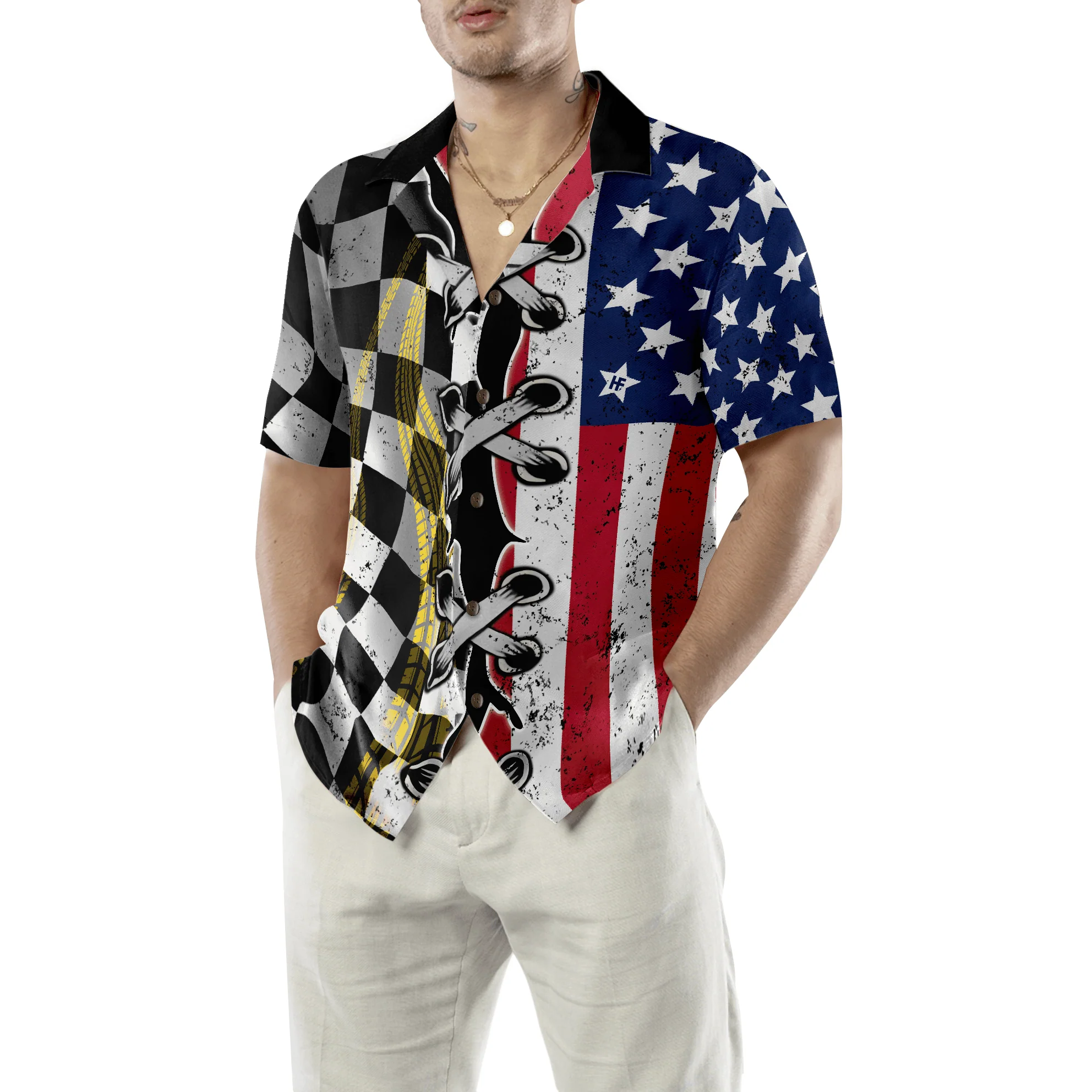 Dirt Track Racing Hawaiian Shirt, Dirt Track Racing American Flag Aloha Hawaiian Shirt For Men Women, Gift For Husband, Wife, Friend, Family - Image 5