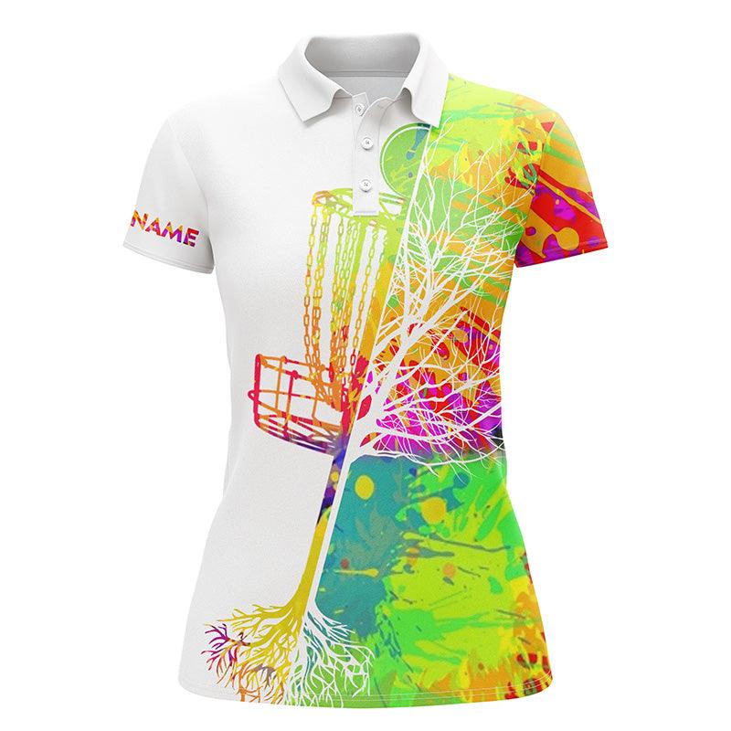 Disc Golf Custom Name Women Polo Shirt, Watercolor Disc Golf Basket Personalized Women Polo Shirts, Perfect Gift For Ladies, Girls, Disc Golf Lovers - Image 2