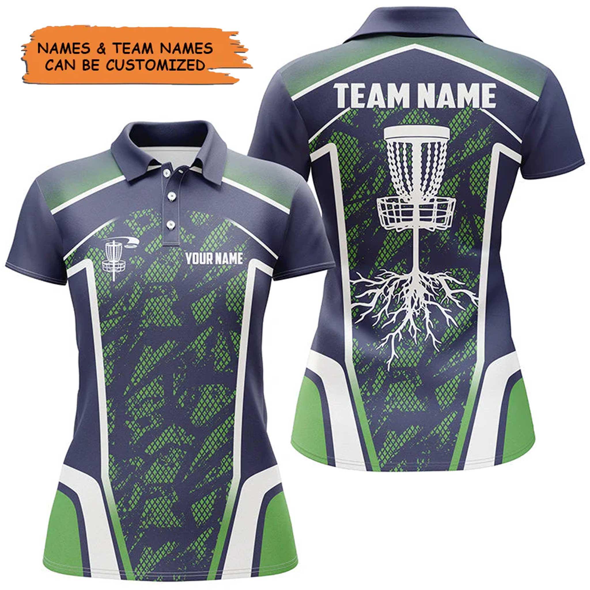 Disc Golf Custom Team Name Women Polo Shirt, Hole Blue Green Camo Personalized Women Polo Shirts, Gift For Female, Disc Golfers, Disc Golf Lovers