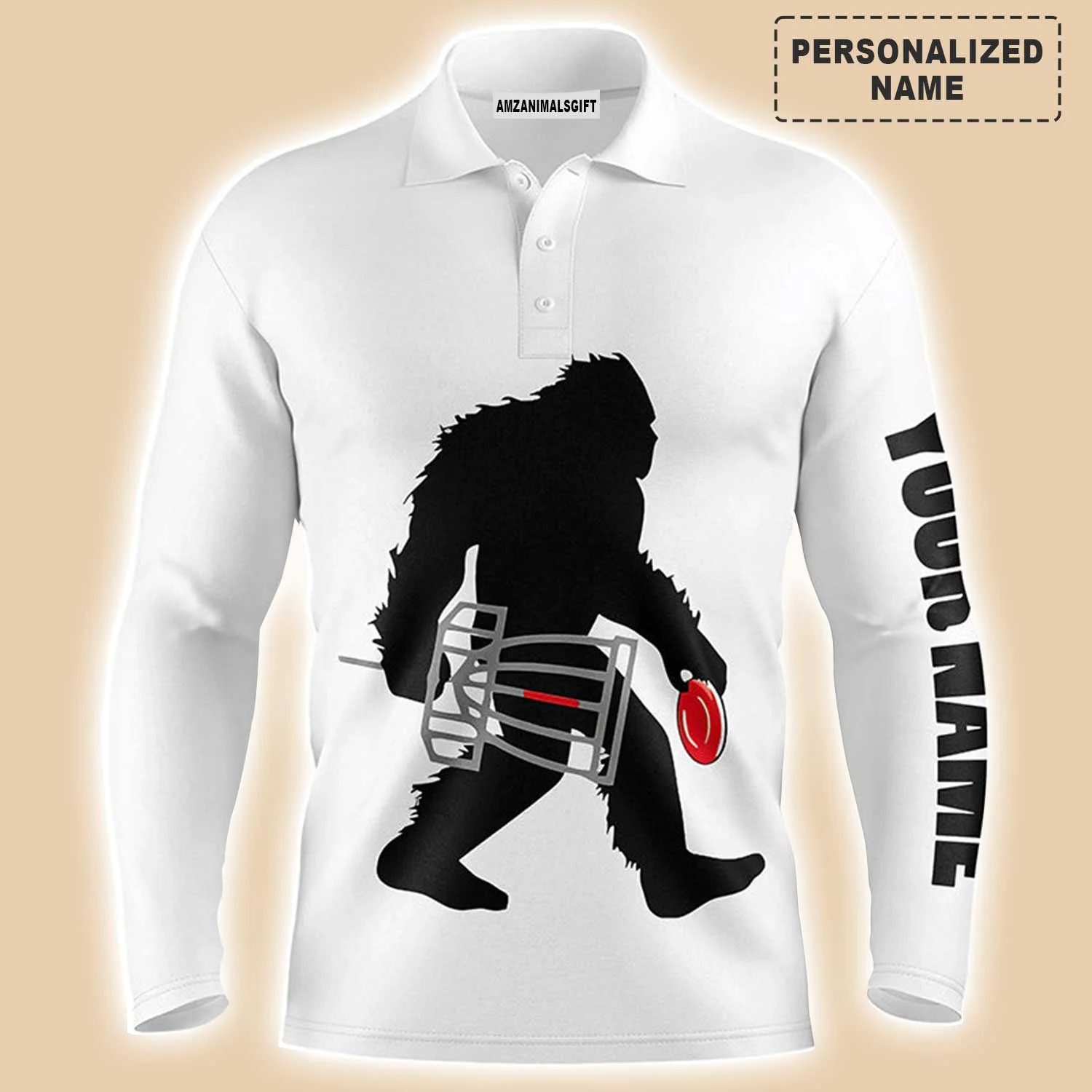 Disc Golf Customized Name Men Polo Shirt, Funny Bigfoot Sasquatch, Personalized Black Men Polo Shirt - Perfect Polo Shirt For Men, Disc Golf Lover - Image 2