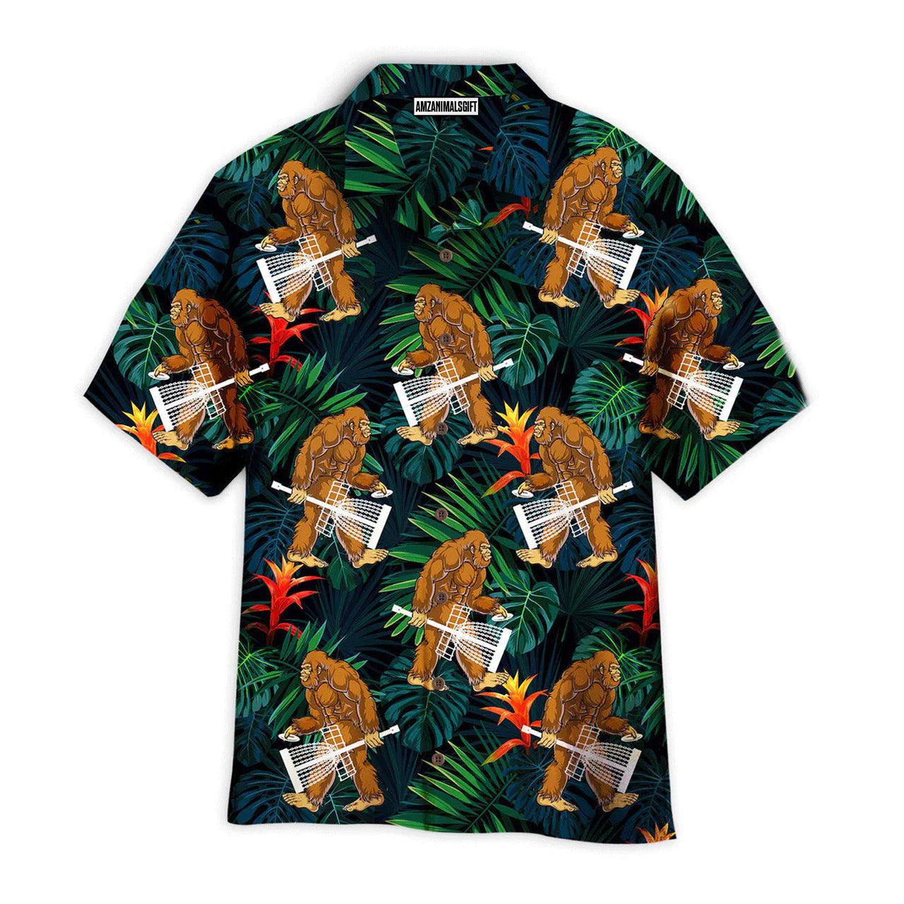 Disc Golf Hawaiian Shirt, Bigfoot Play Disc Golf Palm Leaves Pattern Aloha Hawaiian Shirts For Men and Women - Gift For Disc Golfer, Friend, Family