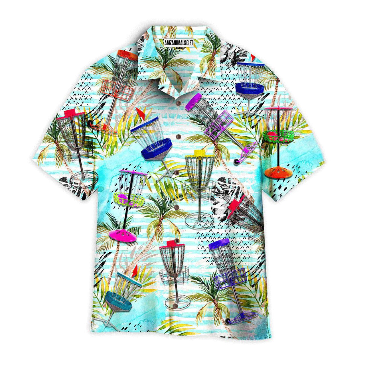 Disc Golf Hawaiian Shirt, Disc Golf Tropical Palm Trees Pattern Aloha Hawaiian Shirts For Men and Women - Gift For Disc Golfer, Friend, Family