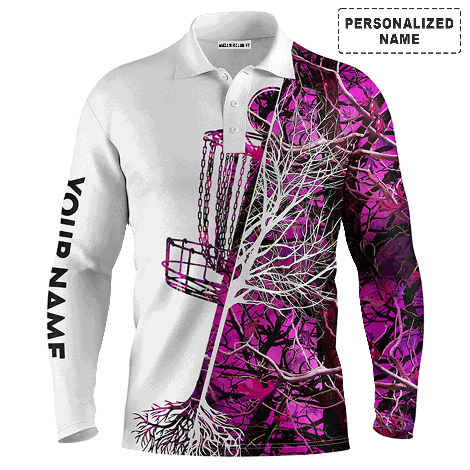 Disc Golf Men Polo Shirt, Custom Name Pink Camo Disc Golf Basket Apparel Men Polo Shirt - Personalized Sports Gift For Men, Husband, Golf Lover - Image 11