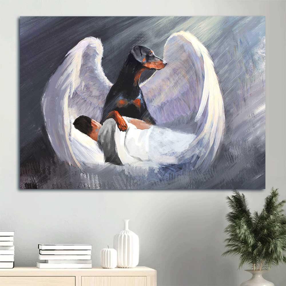 Doberman Landscape Canvas- Sleeping man, Doberman, Beautiful Wings, I'll protect you- Gift for dog lover - Dog Landscape Canvas Prints, Wall Art