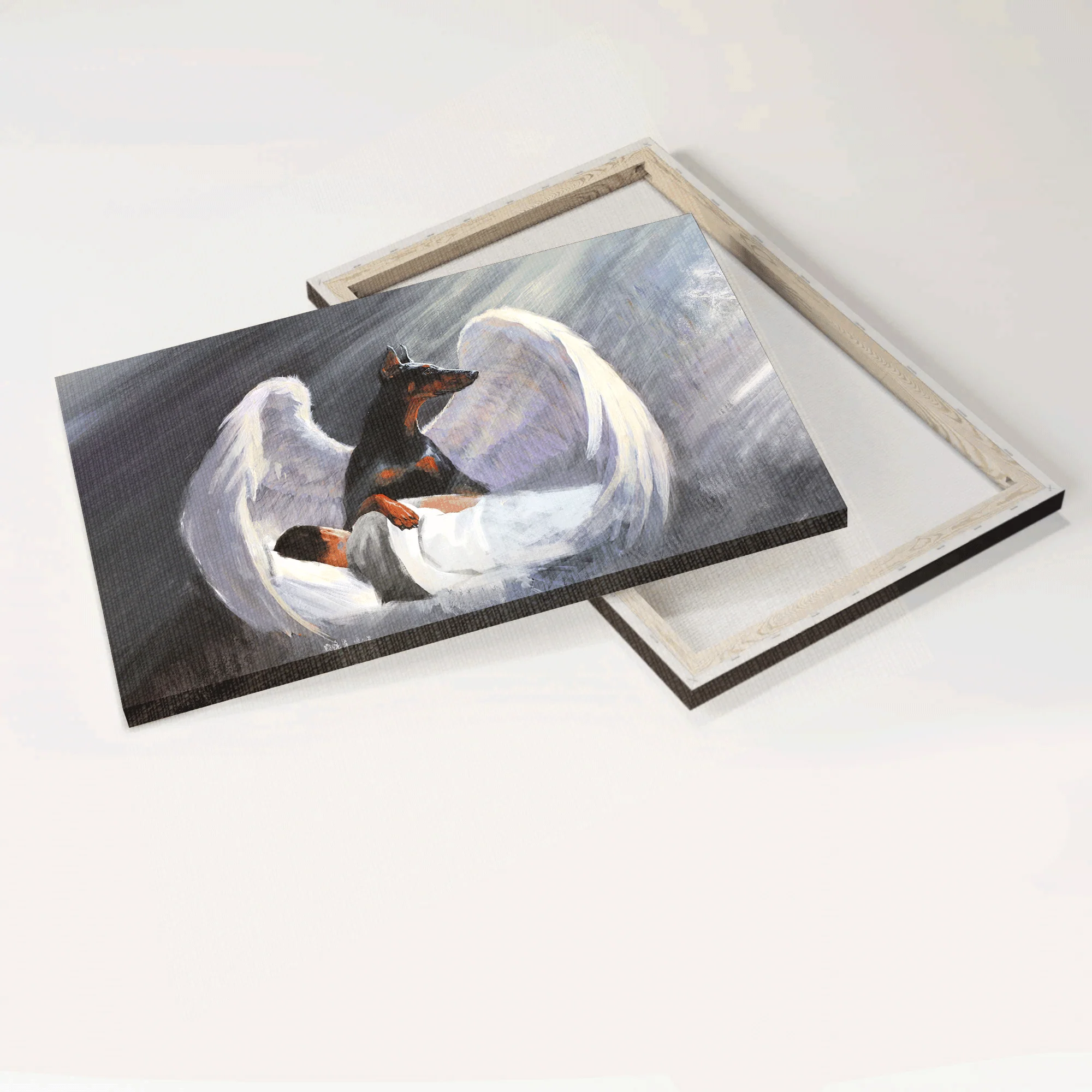 Doberman Landscape Canvas- Sleeping man, Doberman, Beautiful Wings, I'll protect you- Gift for dog lover - Dog Landscape Canvas Prints, Wall Art - Image 5