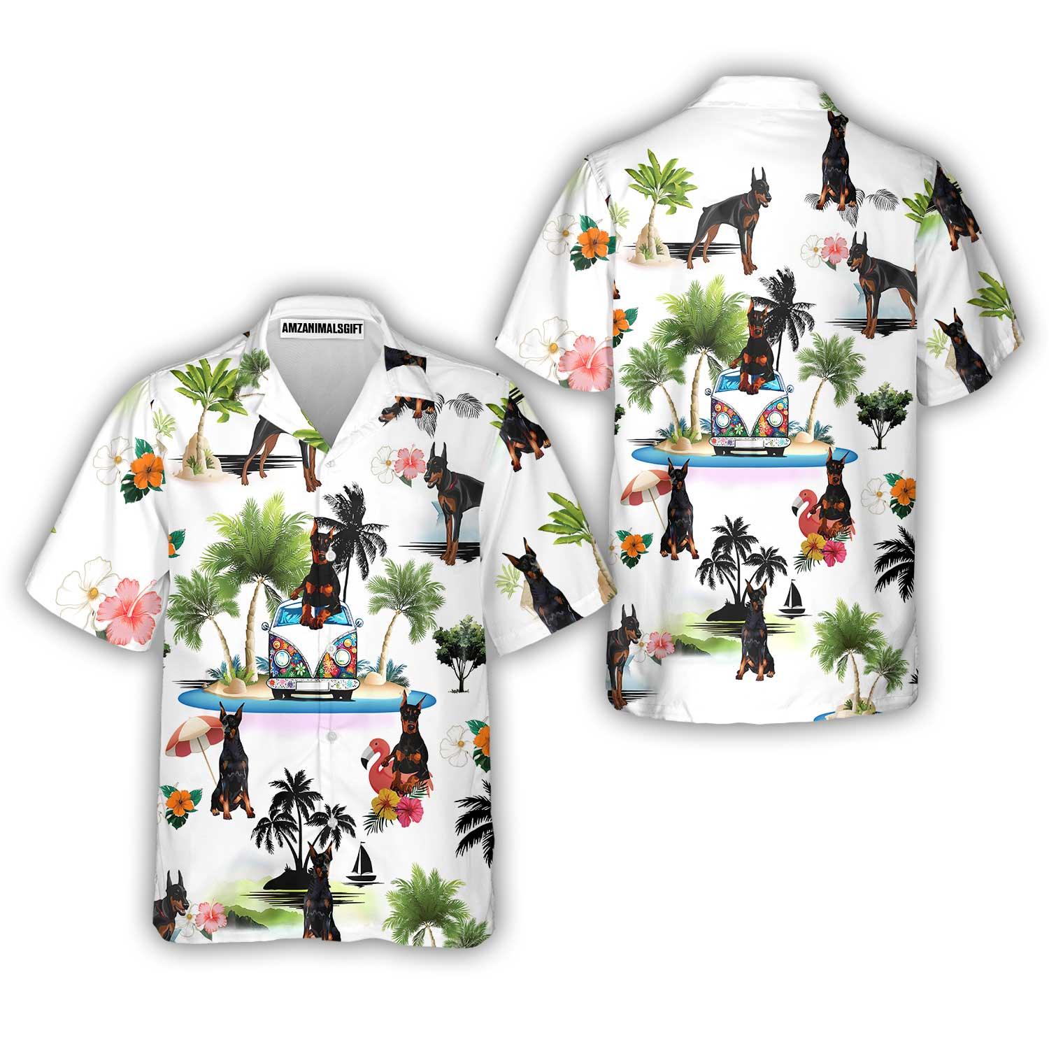 Doberman Pinscher Hawaiian Shirt, Dobermann Hippie Vacation Aloha Shirt For Men Women - Perfect Gift For Dog Lover, Husband, Boyfriend, Friend, Family