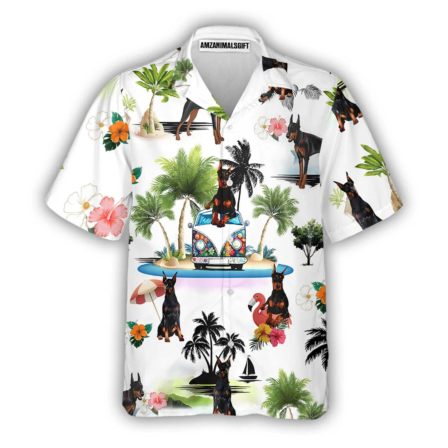 Doberman Pinscher Hawaiian Shirt, Dobermann Hippie Vacation Aloha Shirt For Men Women - Perfect Gift For Dog Lover, Husband, Boyfriend, Friend, Family - Image 2