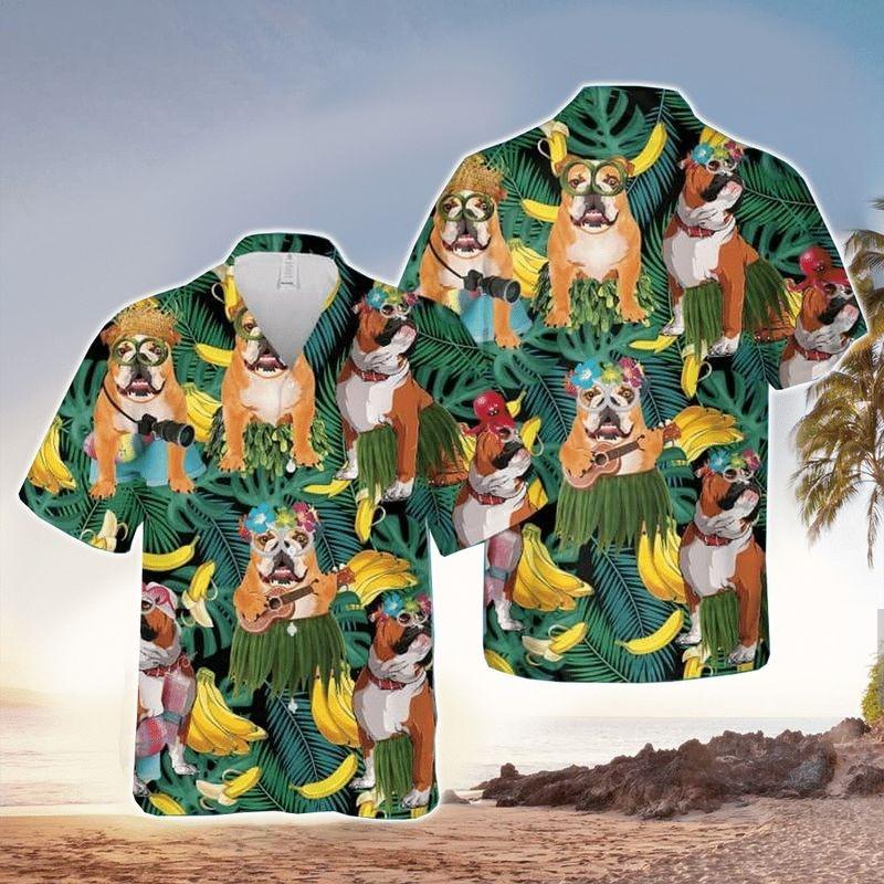 Dog Aloha Hawaiian Shirt - Bulldog Summer Leaves Hawaiian Shirt, Tropical Banana Hawaiian Shirt For Men & Women, Bulldog Lover
