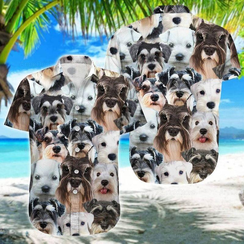 Dog Aloha Hawaiian Shirt - Schnauzer Dog Hawaiian Shirt, Schnauzer Button Pattern Hawaiian Shirt For Men & Women, Schnauzer Lover