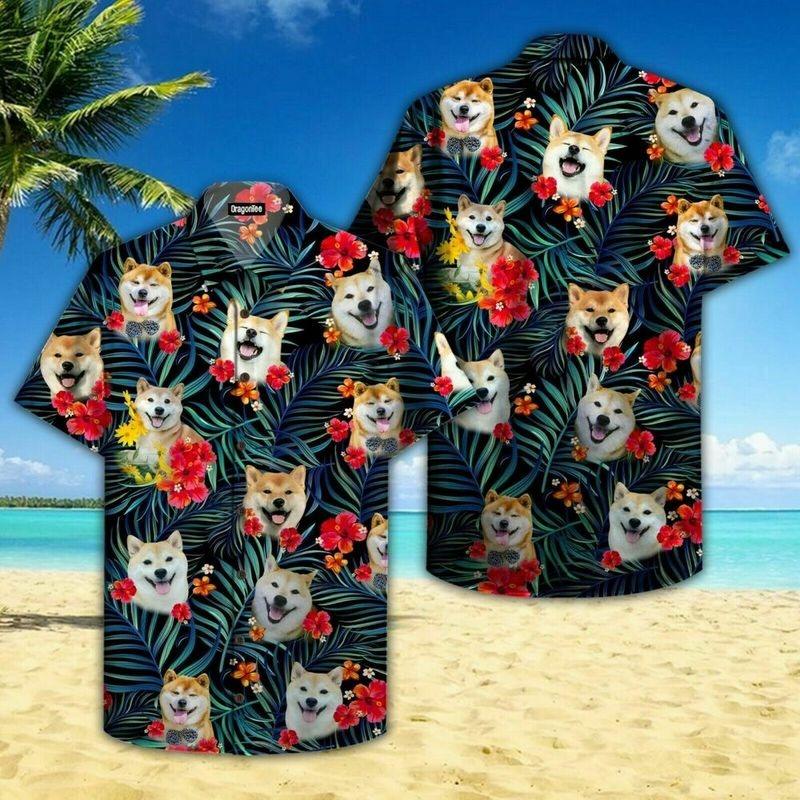 Dog Aloha Hawaiian Shirt - Shiba Dog Cute Hawaiian Shirt, Tropical Leaves Pattern Hawaiian Shirt For Men & Women, Dog Lover