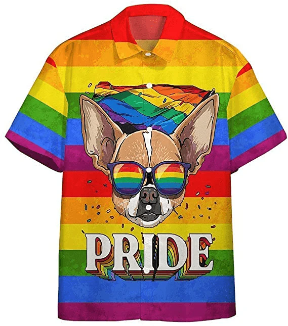 Dog And LGBT Aloha Hawaiian Shirts For Summer, Chihuahua With Glasses Lgbt Symbols Hawaiian Shirts, Pride Gift For Gaymer And Lesbian, Gay, Dog Lovers