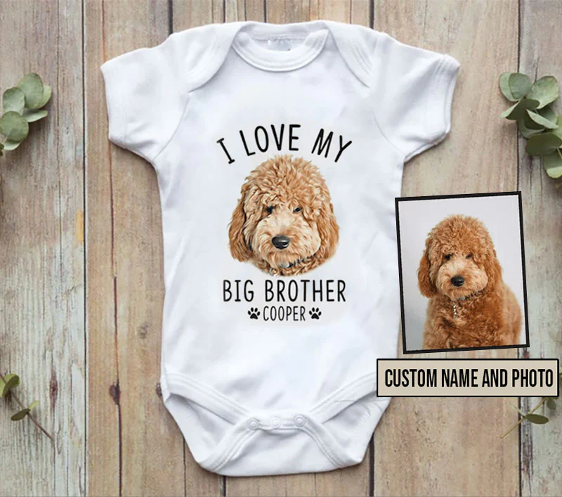 Dog Baby Onesies, I Love My Big Brother Custom Dog Baby Onesies, Personalized Onesies, Newborn Onesies - Perfect Gift For Baby, Baby Gift Onesie - Image 2