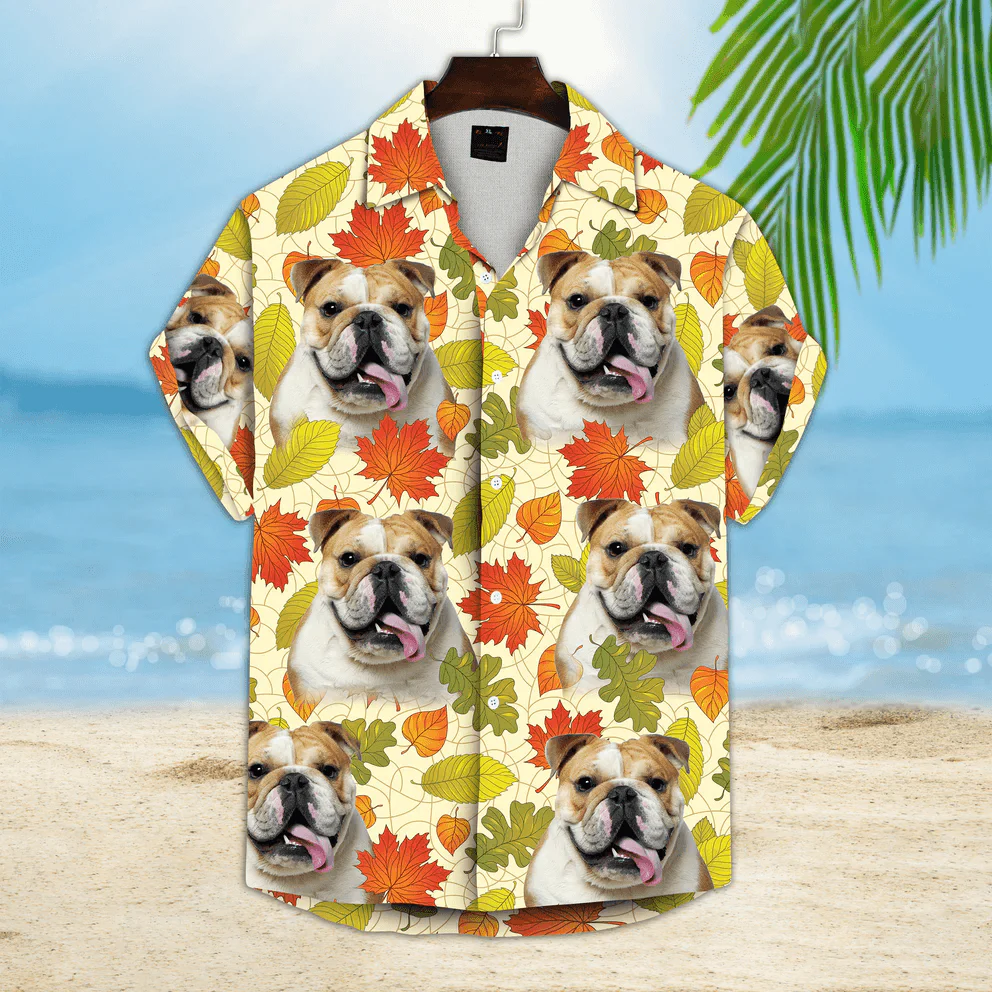 Dog Custom Hawaiian Shirt - Custom Photo Pet Leaves Pattern Cream Personalized Hawaiian Shirt - Perfect Gift For Dog Lovers, Friend, Family