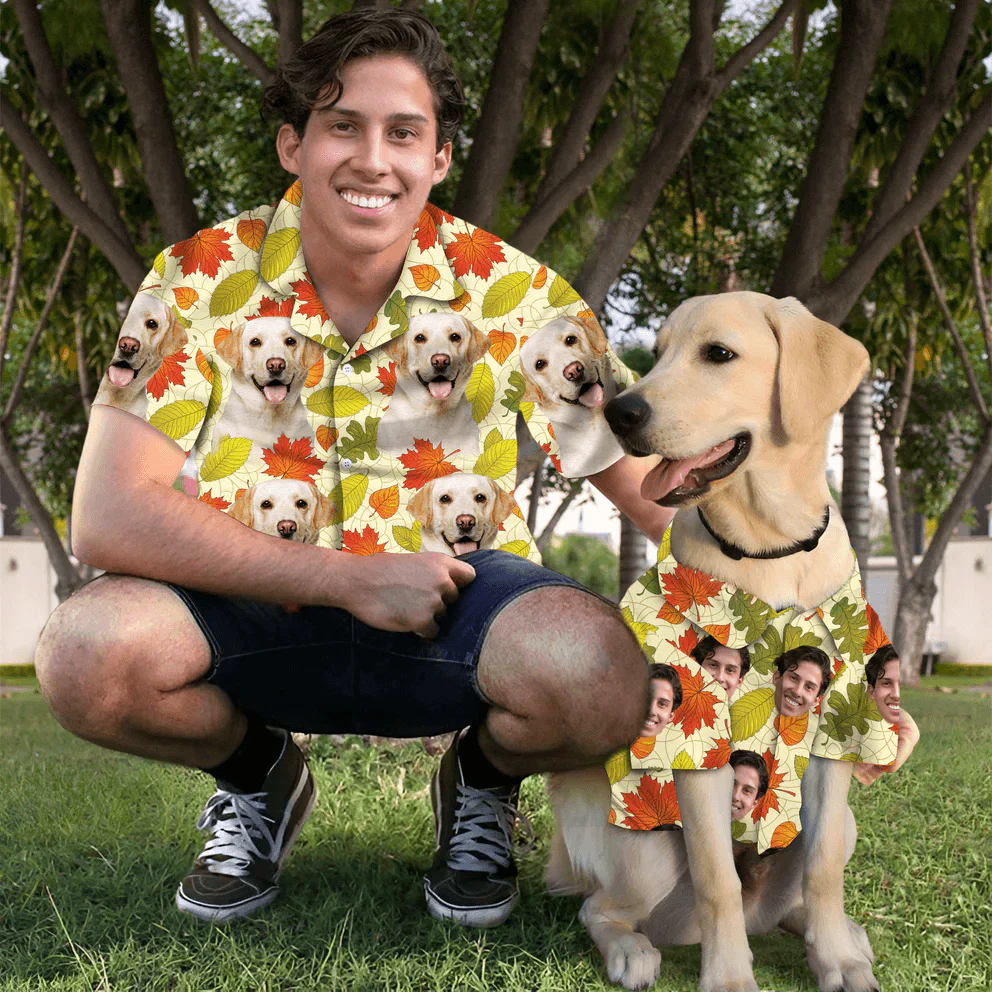 Dog Custom Hawaiian Shirt - Custom Photo Pet Leaves Pattern Cream Personalized Hawaiian Shirt - Perfect Gift For Dog Lovers, Friend, Family - Image 2