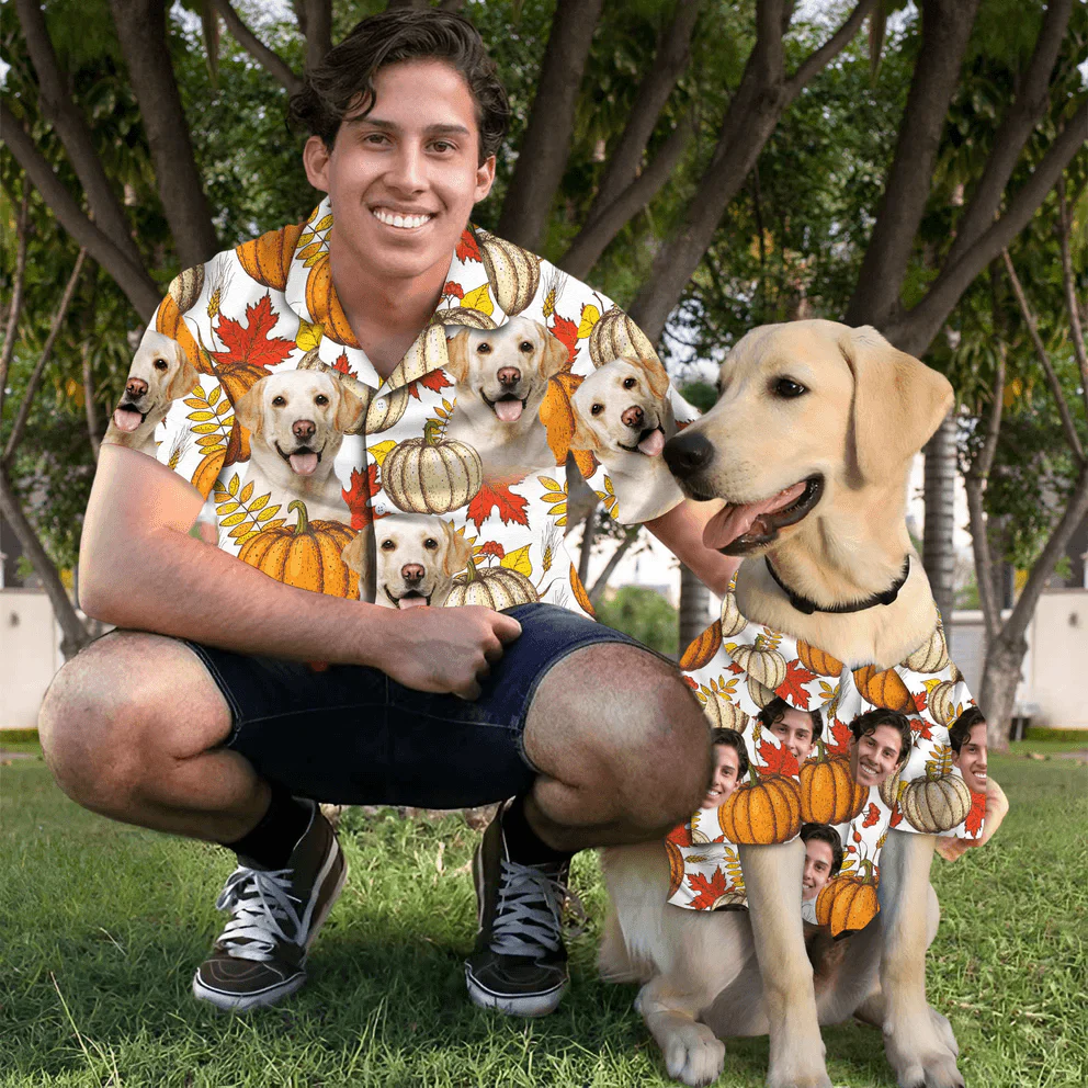 Dog Custom Hawaiian Shirt - Custom Photo Pet Leaves & Pumpkin Pattern Personalized Hawaiian Shirt - Perfect Gift For Dog Lovers, Friend, Family - Image 2