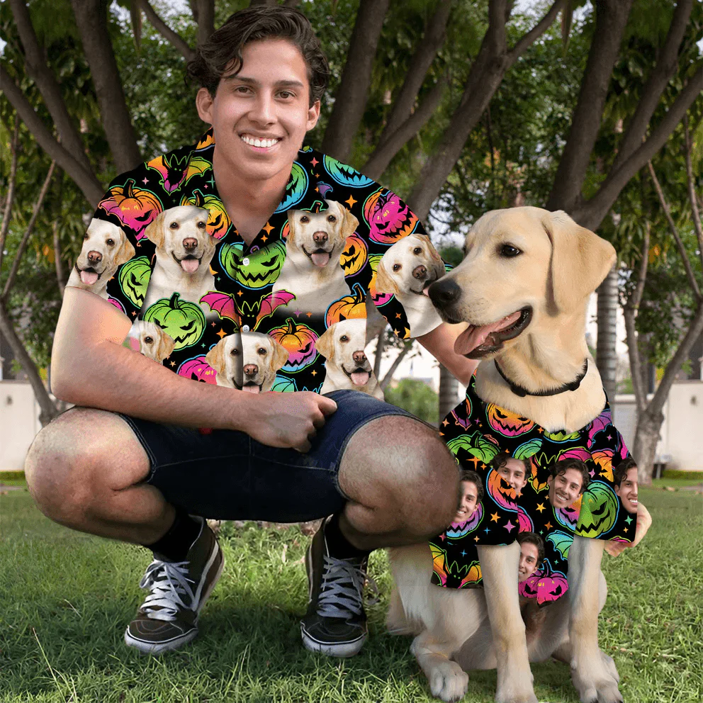 Dog Custom Hawaiian Shirt - Custom Photo Pet Pumpkin & Bat Pattern Personalized Hawaiian Shirt - Perfect Gift For Dog Lovers, Friend, Family - Image 3