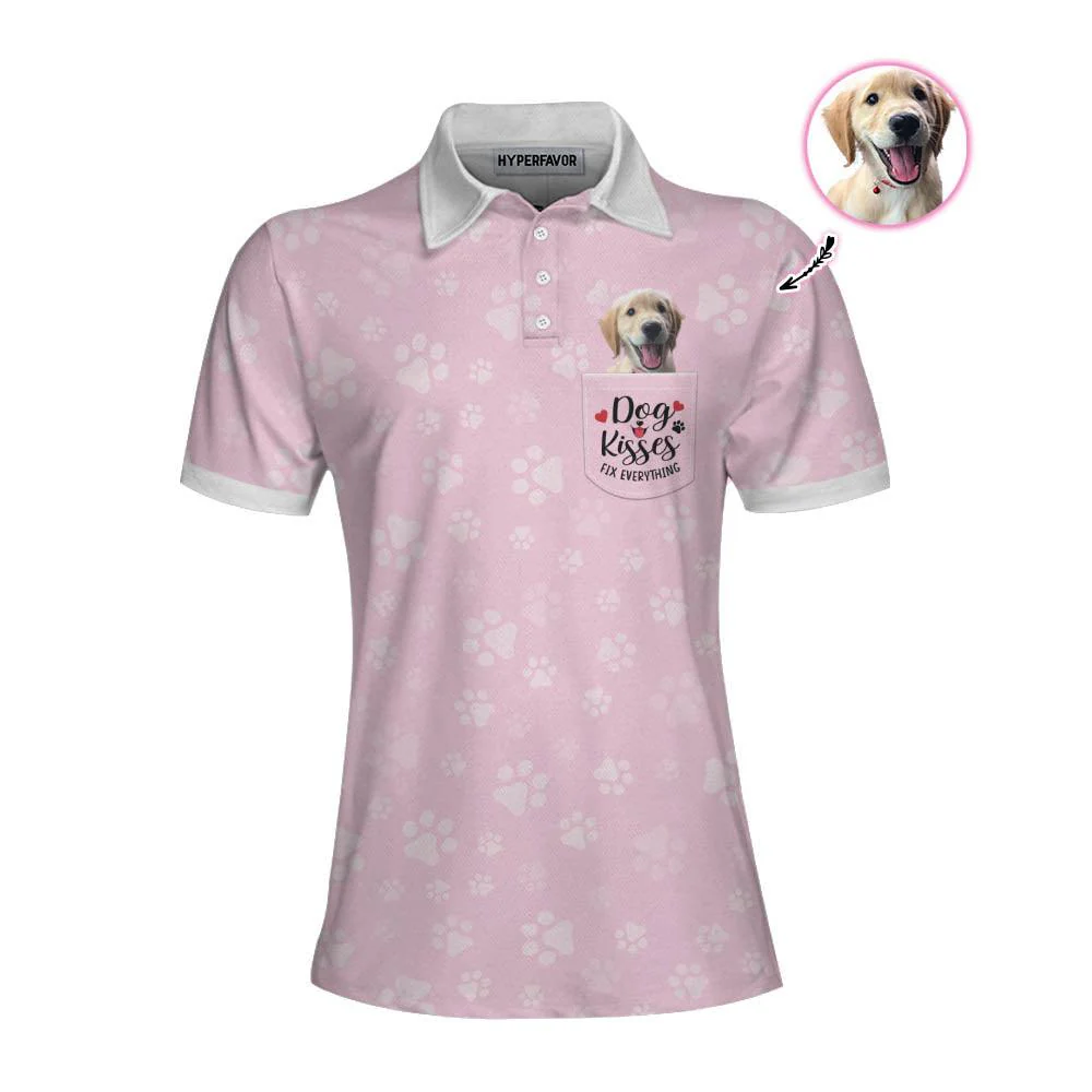Dog Custom Photo Women Polo Shirt, Dog Kisses Fix Everything, Paws With Pink Personalized Women Polo Shirts, Best Gift For Dog Lovers, Ladies, Dog Mom - Image 3
