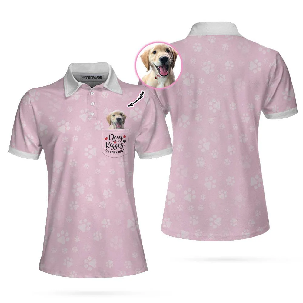 Dog Custom Photo Women Polo Shirt, Dog Kisses Fix Everything, Paws With Pink Personalized Women Polo Shirts, Best Gift For Dog Lovers, Ladies, Dog Mom - Image 6