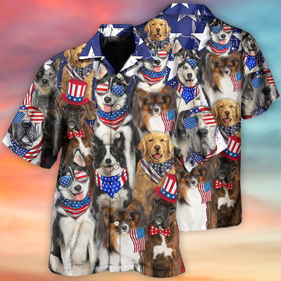 Dog Hawaiian Shirt, Dogs Independence Day Funny Style Aloha Hawaiian Shirt, Dog American Flag Hawaiian Shirt For Men Women, Dog Lovers, Friends, Family