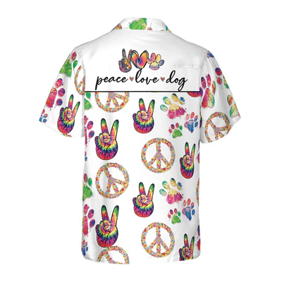 Dog Hawaiian Shirt, Peace Love Dog Aloha Shirt For Men - Perfect Gift For Dog Lovers, Husband, Boyfriend, Friend, Family - Image 3