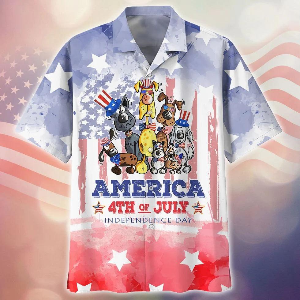 Dog Independence Day Aloha Hawaiian Shirts For Summer, Happy 4th Of July Dog Hawaiian Shirt For Men Women, Gift For Dog Lovers, Fourth Of July Holiday