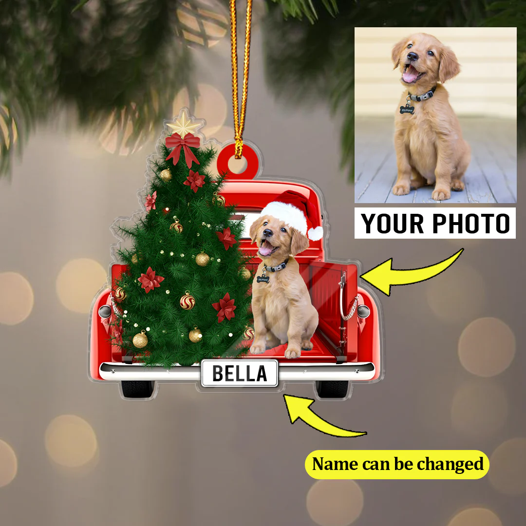 Dog On Truck Christmas Ornament Customized Name And Photo Custom Shape Acrylic Ornament for Dog Lover - Image 3