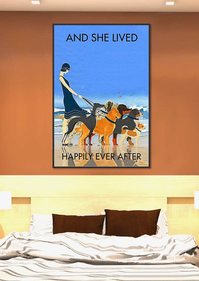 Dog Portrait Canvas - Dogs And She Lived Happily Ever After Beach Canvas - Perfect Gift For Dog Lover - Image 2