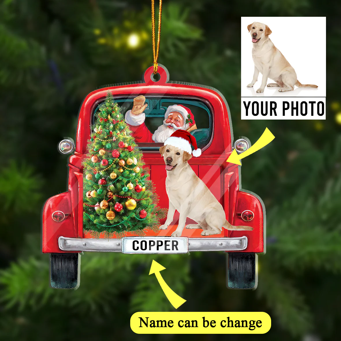 Dog Truck And Santa Christmas Ornaments With Customized Name And Photo Custom Shape Acrylic Ornaments New Year Gifts - Image 2