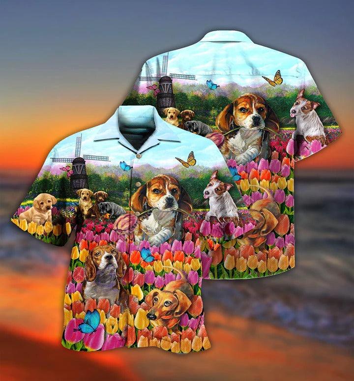 Dogs Aloha Hawaii Shirt - Dogs Lovely Romantic Tulip Garden Hawaiian Shirt For Summer - Perfect Gift For Dog Lovers, Friend, Family