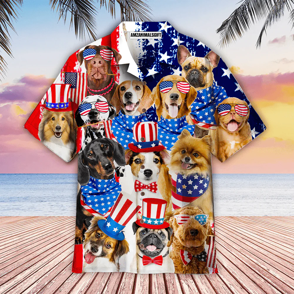 Dogs Love Independence Day Style Aloha Hawaiian Shirts For Men Women, 4th July American Flag Hawaiian Shirt, Gift For Summer, Friend, Family, Patriot