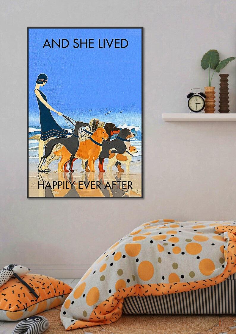 Dogs Portrait Canvas - Dogs And She Lived Happily Ever After Beach Portrait Canvas - Gift For Family, Friends, Dog Lovers, Beach Lovers - Image 2