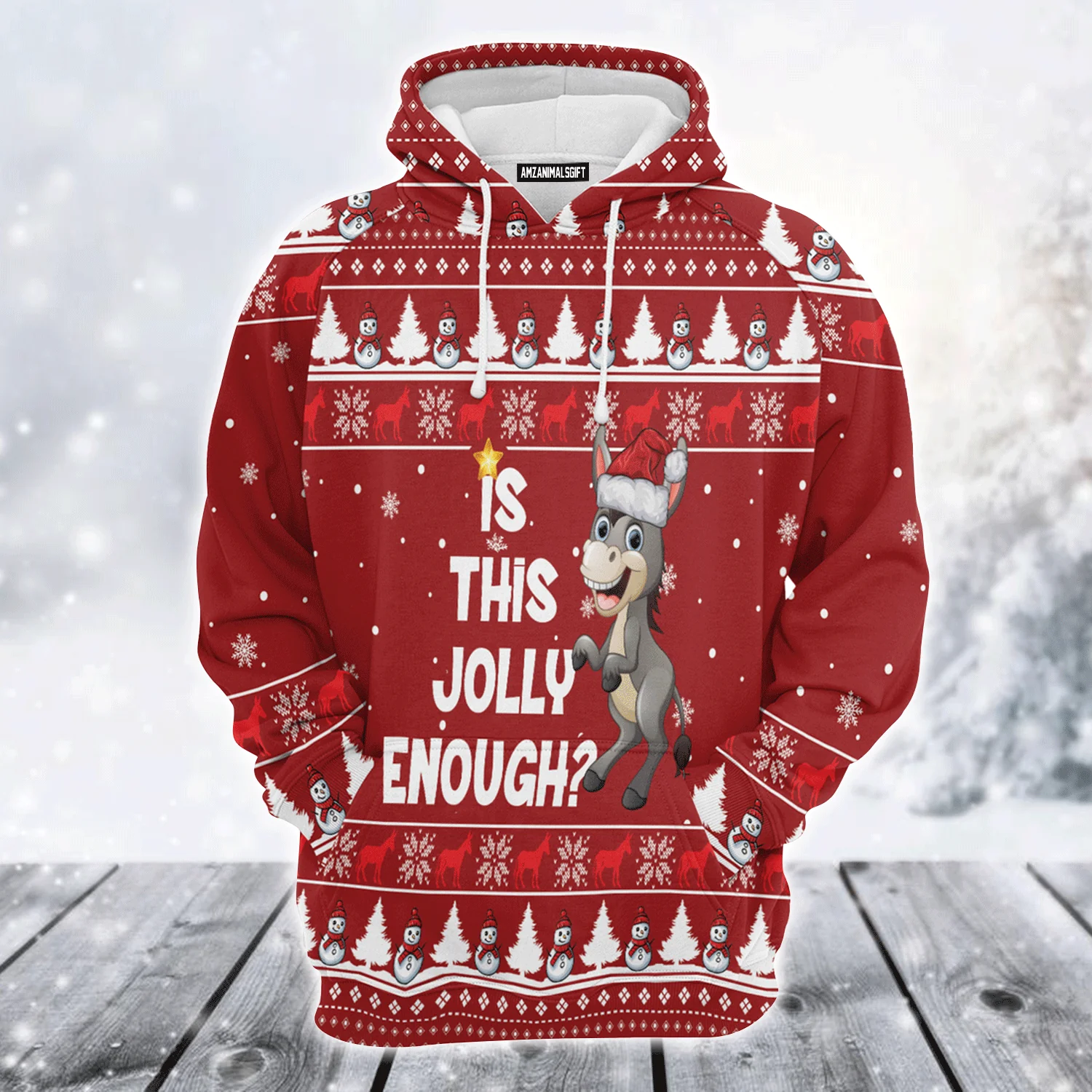 Donkey Premium Christmas Hoodie, Donkey Is This Jolly Enough Unisex Hoodie For Men & Women - Perfect Gift For Christmas, Donkey Lover - Image 2
