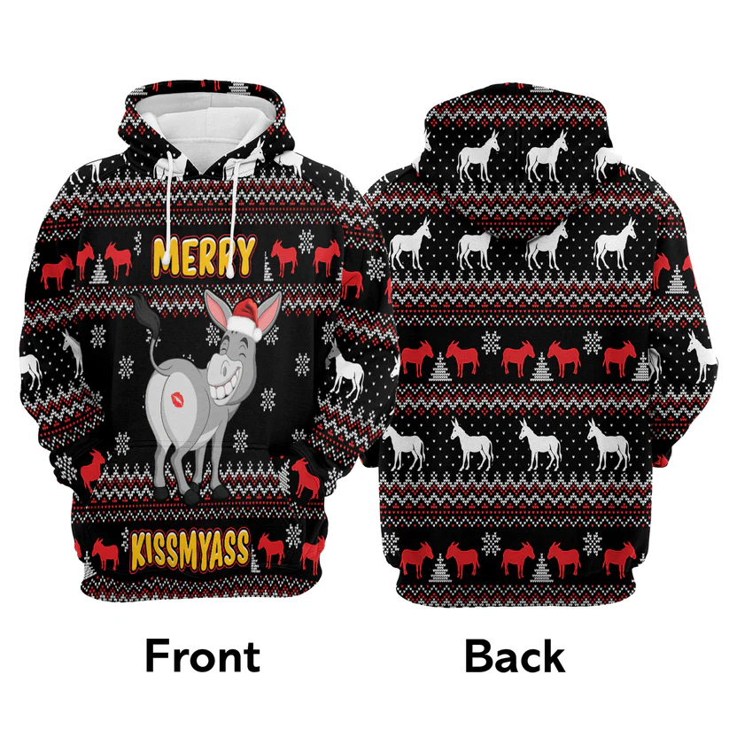 Donkey Xmas Premium Christmas Hoodie, Donkey Merry Kissmyass Unisex Hoodie For Men & Women - Perfect Gift For Christmas, Donkey Lovers - Image 4