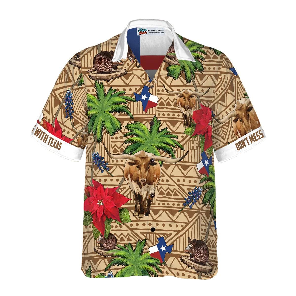 Don't Mess With Texas Hawaiian Shirt, Brown Tribal Pattern Texas Hawaiian Shirt, Summer Aloha Shirt- Perfect Gift For Men, Women, Friend, Family - Image 2