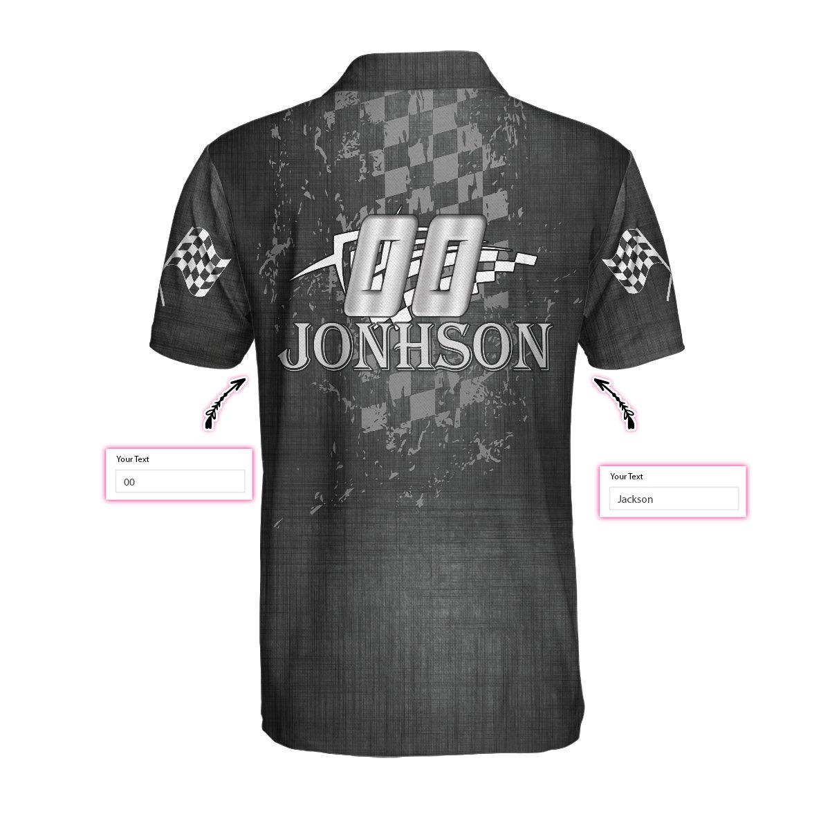 Drag Racing Custom Polo Shirt, Black American Flag Racing Shirt For Men, Short Sleeve Men Polo Shirt - Image 2