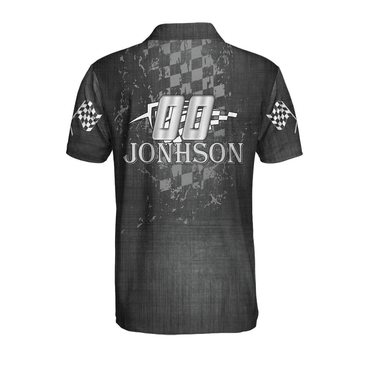 Drag Racing Custom Polo Shirt, Black American Flag Racing Shirt For Men, Short Sleeve Men Polo Shirt - Image 3
