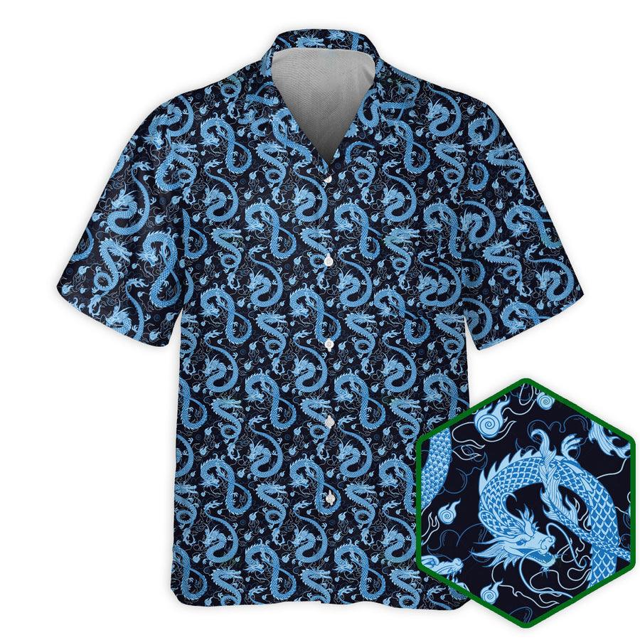 Dragon Aloha Hawaiian Shirt For Summer, Dragon Black And Blue Style Hawaiian Shirts Outfit For Men Women, Dragon Lovers