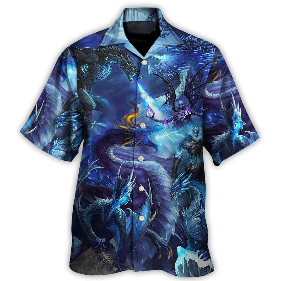 Dragon Aloha Hawaiian Shirt For Summer, Dragon Blue Skull Fire Lightning Art Style Hawaiian Shirts Outfit For Men Women, Dragon Lovers - Image 3