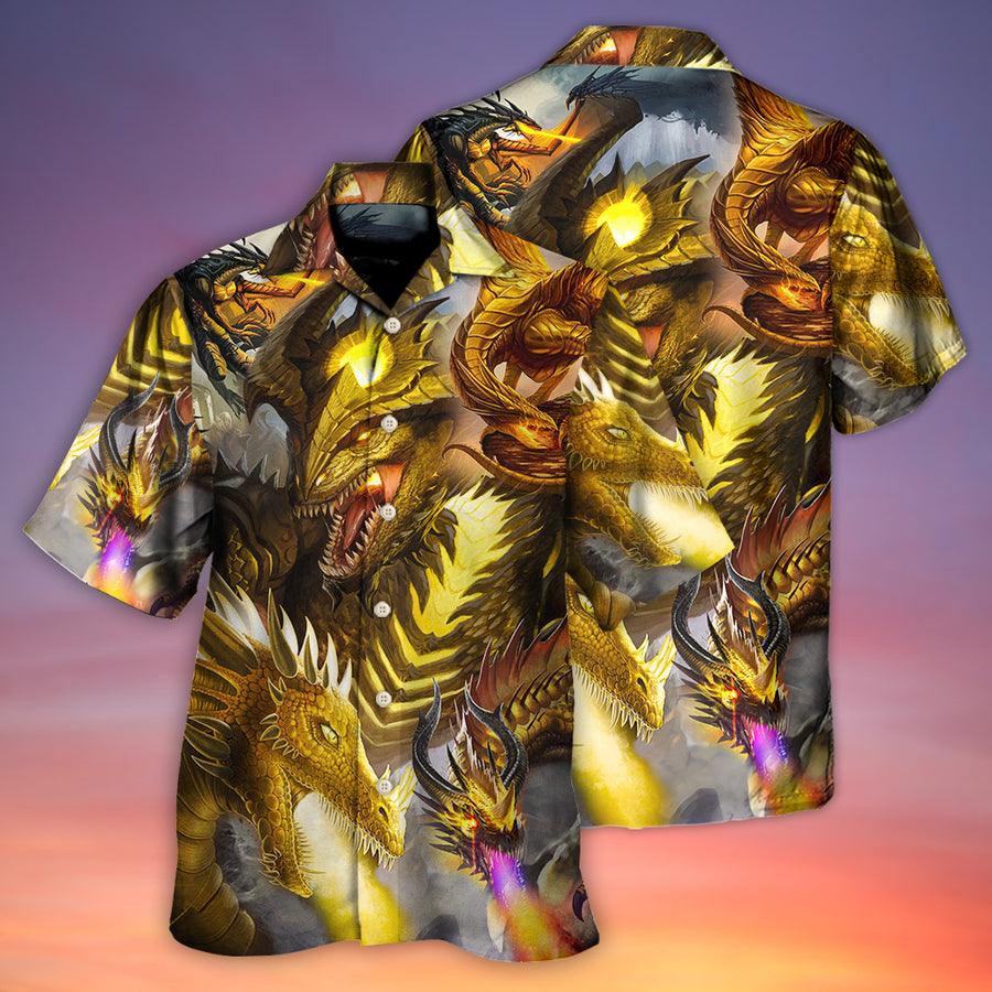 Dragon Aloha Hawaiian Shirt For Summer, Dragon Gold Skull Fight Art Style Hawaiian Shirts Outfit For Men Women, Dragon Lovers - Image 2