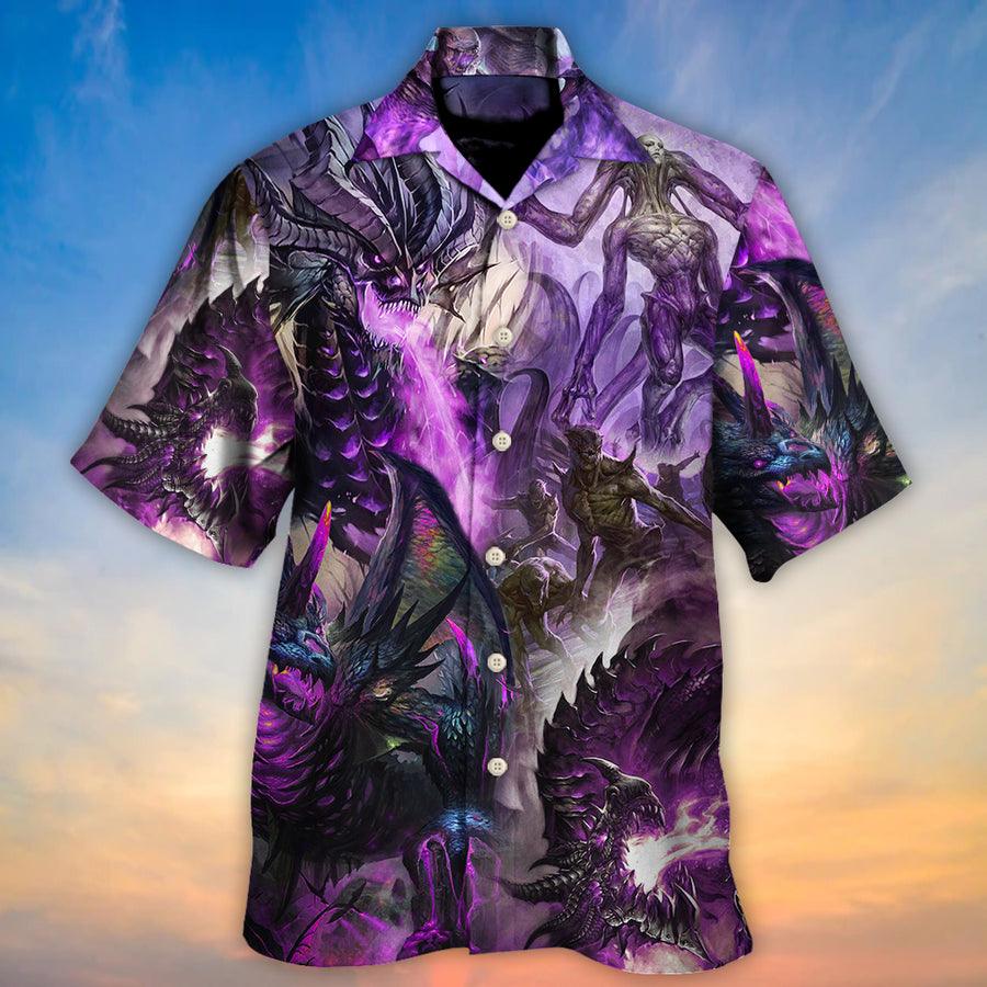 Dragon Aloha Hawaiian Shirt For Summer, Dragon Purple Skull Monster Lightning Fight Art Style Hawaiian Shirts Outfit For Men Women, Dragon Lovers
