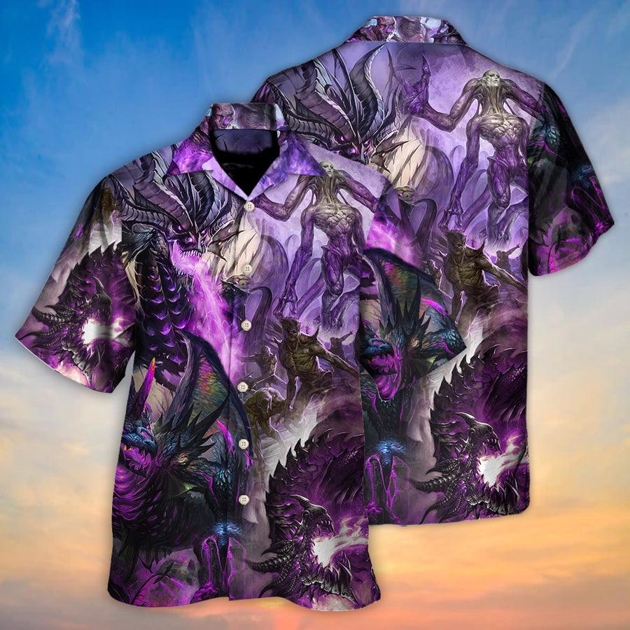 Dragon Aloha Hawaiian Shirt For Summer, Dragon Purple Skull Monster Lightning Fight Art Style Hawaiian Shirts Outfit For Men Women, Dragon Lovers - Image 2