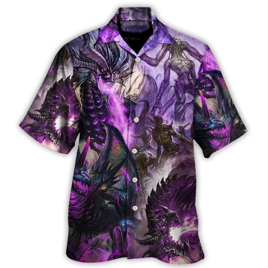 Dragon Aloha Hawaiian Shirt For Summer, Dragon Purple Skull Monster Lightning Fight Art Style Hawaiian Shirts Outfit For Men Women, Dragon Lovers - Image 3