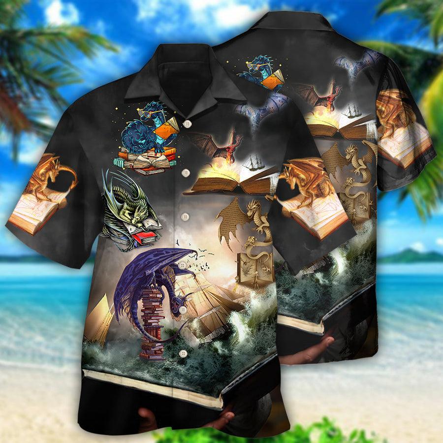 Dragon And Book Hawaiian Shirt For Summer, Dragon Reading Book Hawaiian Shirts Outfit For Men Women, Dragon Lovers - Image 2