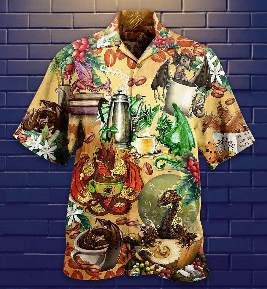 Dragon And Coffee Aloha Hawaiian Shirt For Summer, Dragon Love Coffee Every Time Hawaiian Shirts Outfit For Men Women, Dragon Lovers