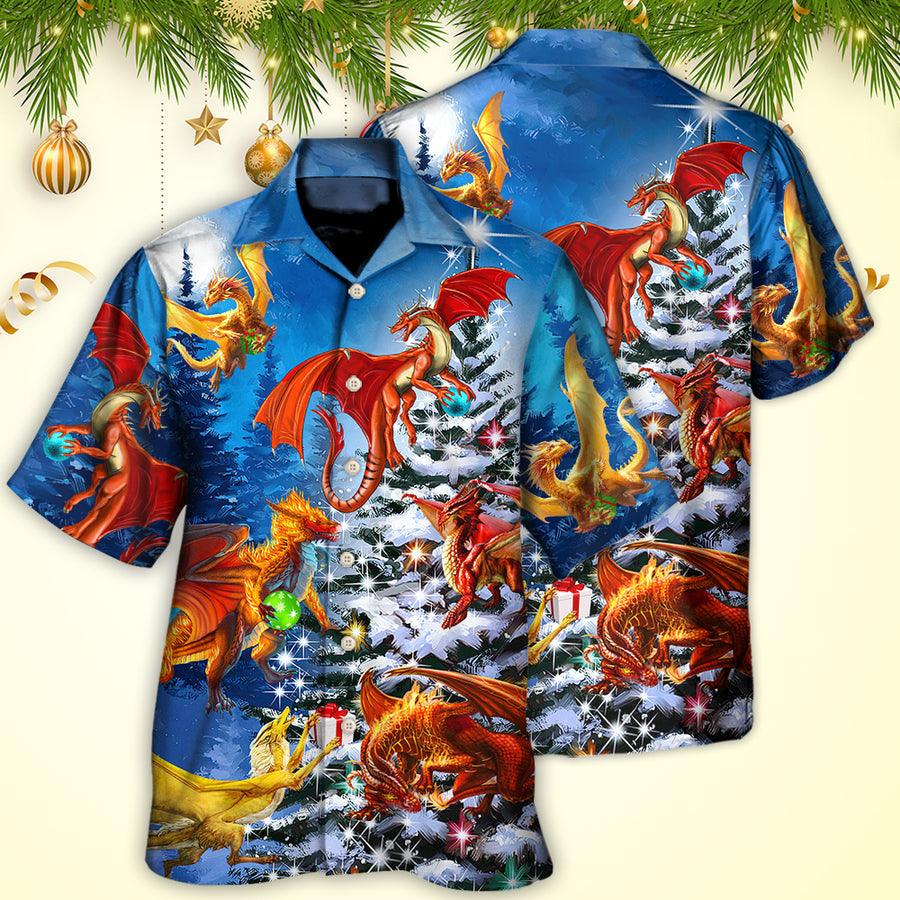Dragon Christmas Hawaiian Shirt For Summer, Dragon Family In Love Light Art Style Hawaiian Shirts Outfit For Men Women, Dragon Lovers - Image 2