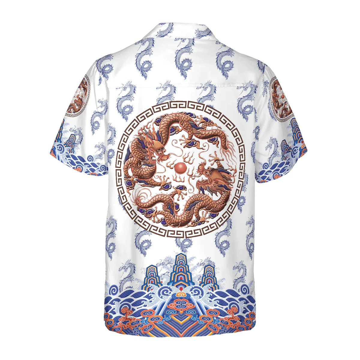 Dragon Hawaiian Shirt - Chinoiserie Dragon White Hawaiian Shirt - Perfect Gift For Husband, Boyfriend, Friend, Family