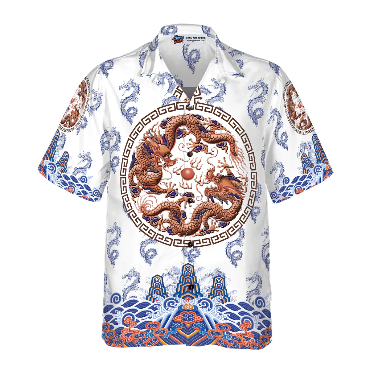 Dragon Hawaiian Shirt - Chinoiserie Dragon White Hawaiian Shirt - Perfect Gift For Husband, Boyfriend, Friend, Family - Image 3