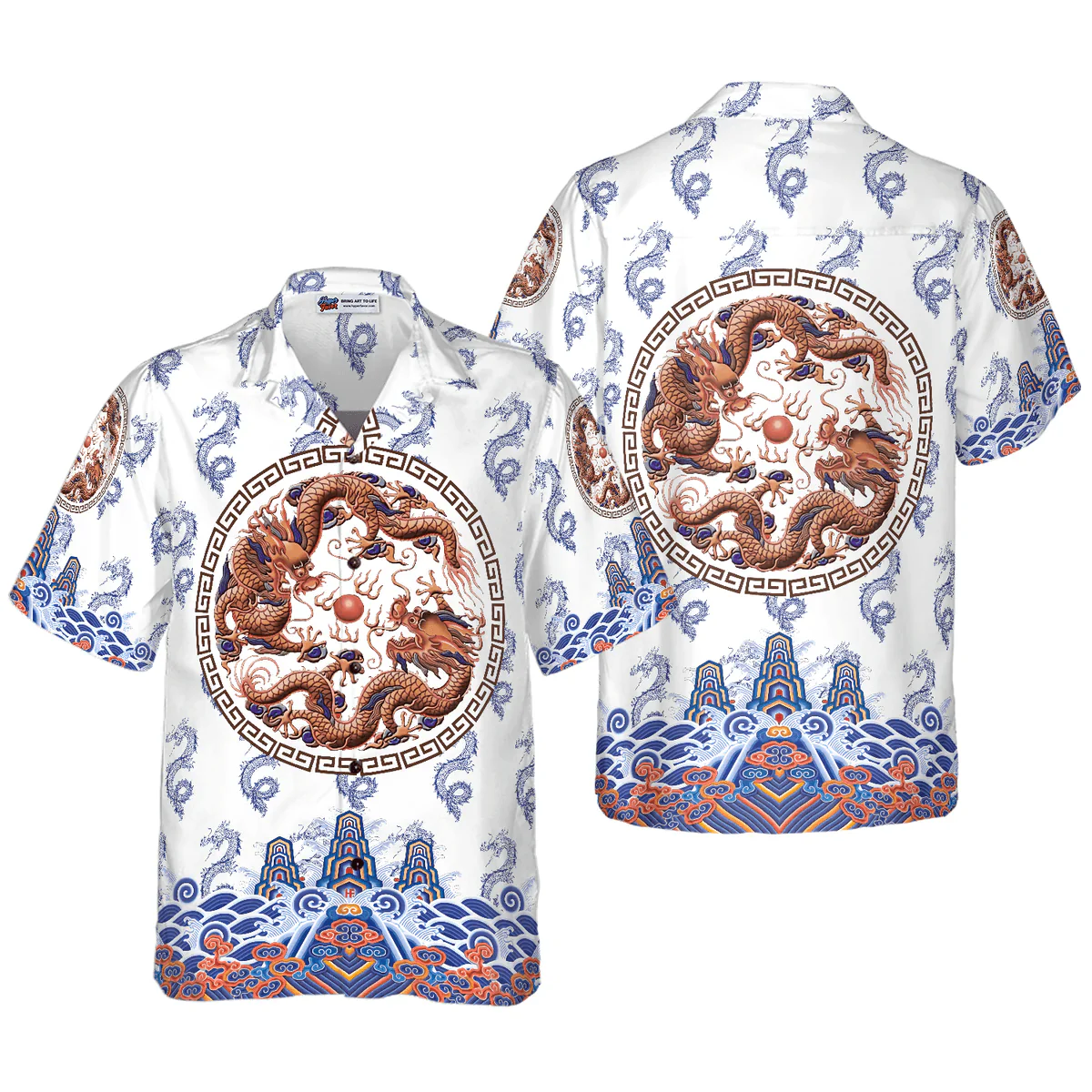 Dragon Hawaiian Shirt - Chinoiserie Dragon White Hawaiian Shirt - Perfect Gift For Husband, Boyfriend, Friend, Family - Image 5