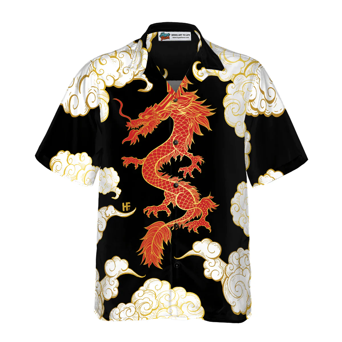 Dragon Hawaiian Shirt - Cool Chinese Dragon Black Red Cloud Hawaiian Shirt - Perfect Gift For Husband, Boyfriend, Friend, Family - Image 2