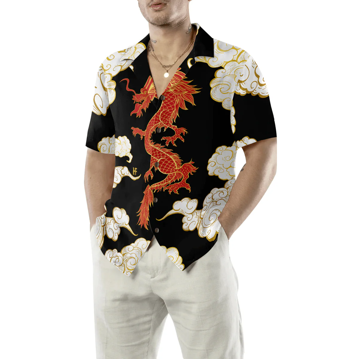 Dragon Hawaiian Shirt - Cool Chinese Dragon Black Red Cloud Hawaiian Shirt - Perfect Gift For Husband, Boyfriend, Friend, Family - Image 4